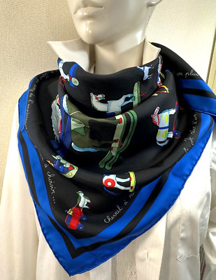 HERMES Raconte-Moi Le Cheval 90cm 100% silk Scarf France Blue
