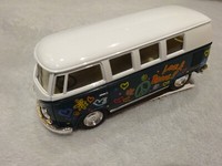 Vw Bus T1 Hippie Flowe Power Oldtimer GrüN Modelauto Ca.13,5Cm 1:32 RüCkzugmotor