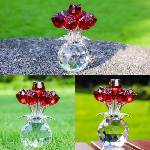 Estatuilla de cristal de siete rosas flores adorno de cristal rosa coleccionable para boda - Imagen 4 de 7