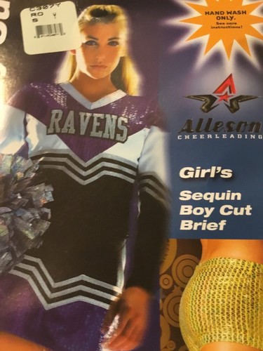 Alleson Sequin GIRLS cheerleading or dance shorts in GOLD Girls small 20/23 - Picture 3 of 4