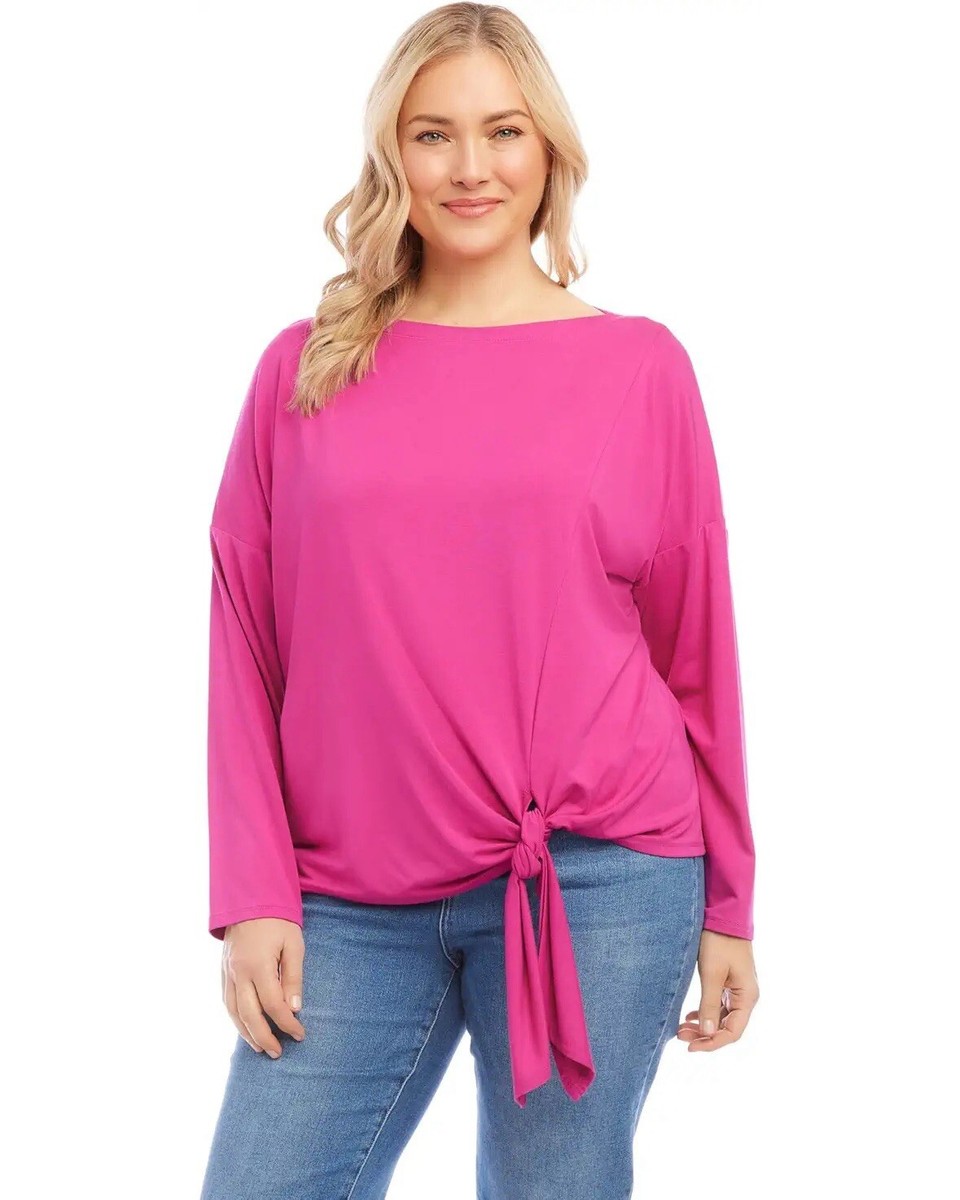 Karen Kane Plus Size Boatneck Tie Front Top Hot Pink PLUS 3X NWT