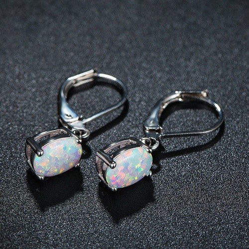 925 Silver Fire Opal Dangle Drop Earrings Healing Dangle Hook Daily Earring - Picture 3 of 5
