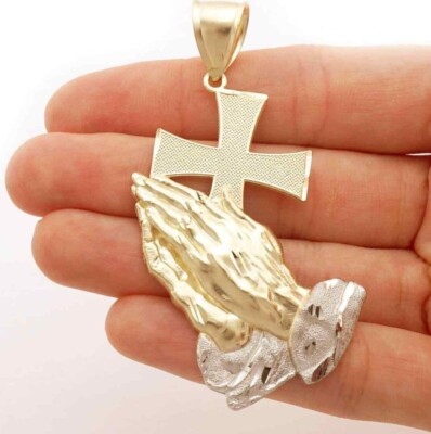 Cross Pendant 10k Gold Praying Hands Pendant 10K Yellow Gold