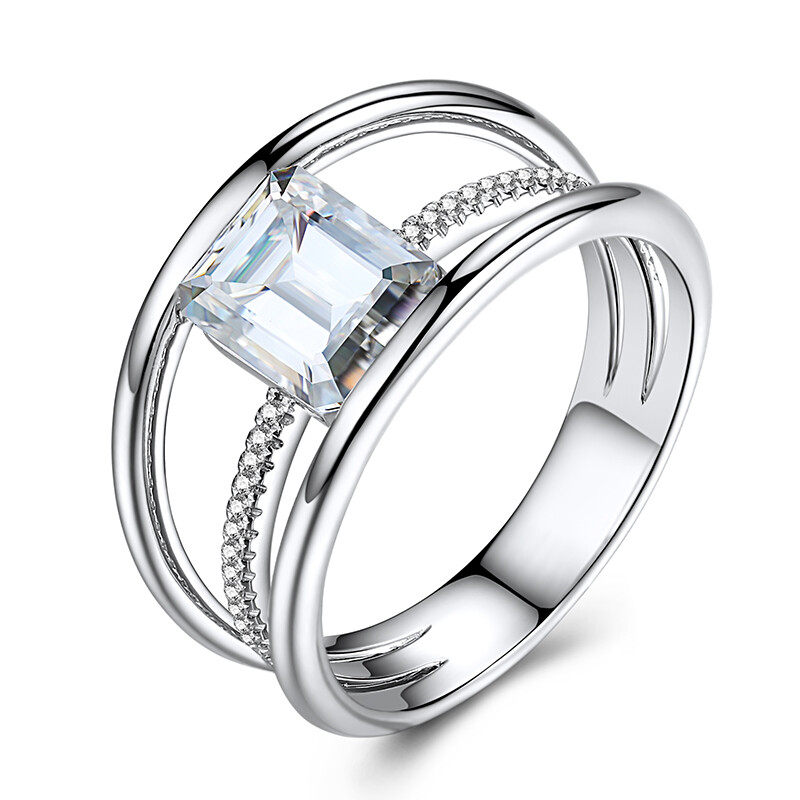 Sterling Silver 9x7mm Emerald Cubic Zirconia Luxurious Engagement Wedding Ring