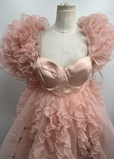 ASOS LUXE Women's Light Pink Organza Ruffle Babydoll Mini dress Size 14