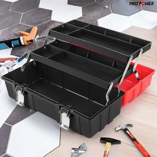 Caja de herramientas de 16", caja de herramientas de almacenamiento de plástico plegable de tres capas, organizador multifunción - Imagen 7 de 7