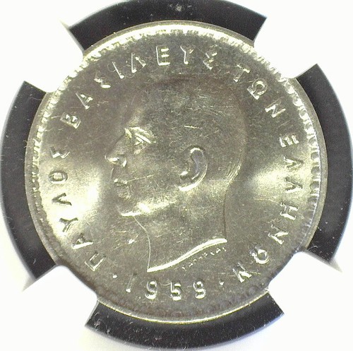 KINGDOM OF GREECE PAUL I 1959 CU-NI 10 DRACHMAI (KM#84) NGC MS 64 - Picture 3 of 3