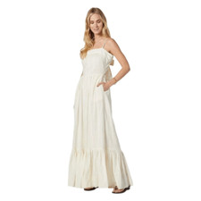 Joie Elissabet Maxi Dress Size Medium Tie Open Back Lined Tiered Metallic Flared