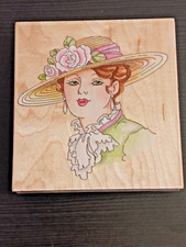 Victorian Springtime Lady Straw Hat Rubber Stamp Stamps Happen 80120