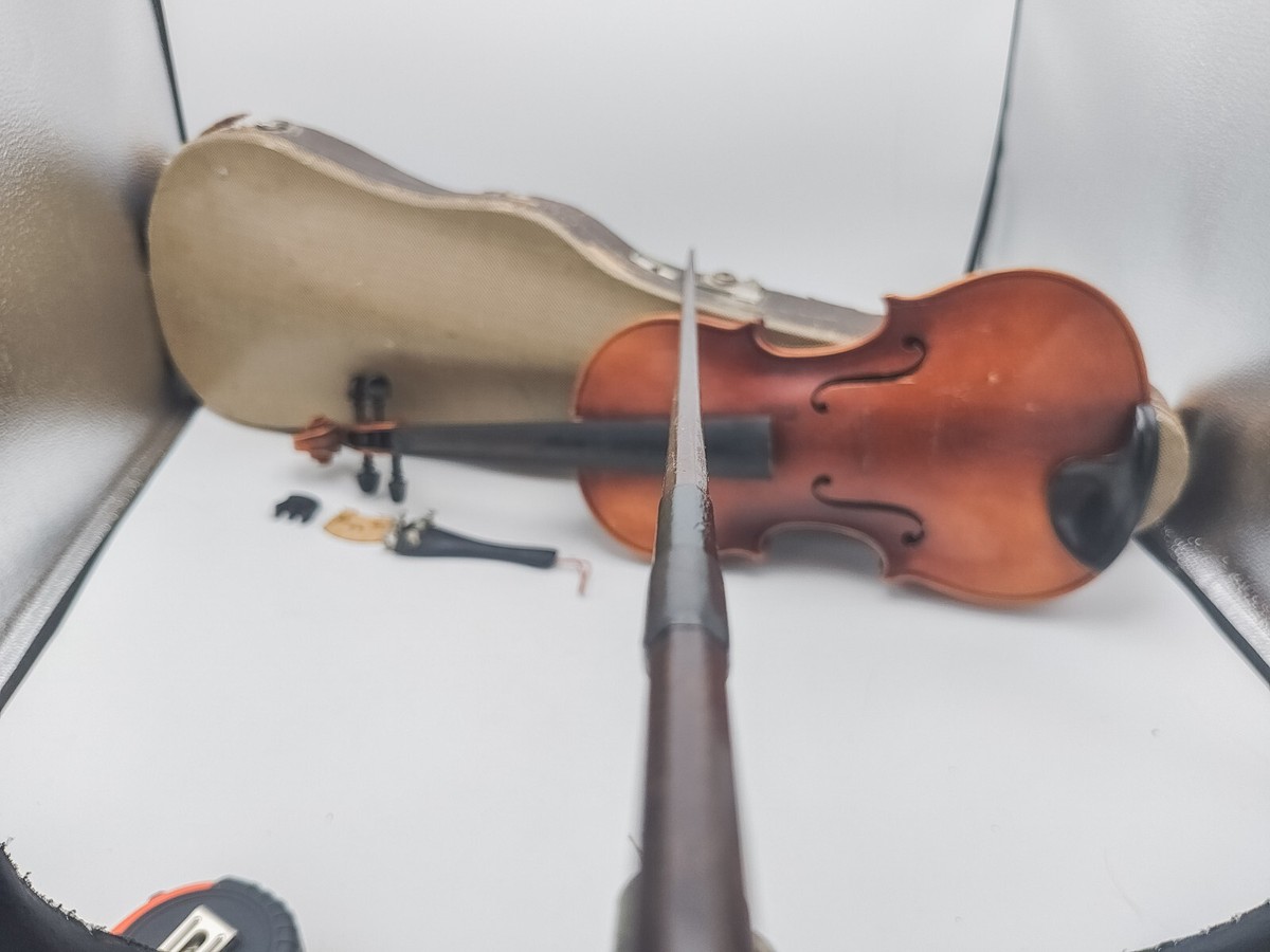 Antique German 4/4 Stradivarius Violin For Repair w/ Case & 2 Bows