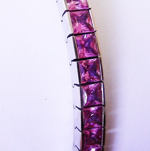 TENNIS BRACELET 18ct SOLID W GOLD+NATURAL PINK CEYLON SAPPHIRES 17.55cts!! +CERT - Picture 2 of 6