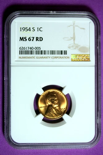 1954 S NGC MS67 RD Lincoln Wheat Cent #B28442