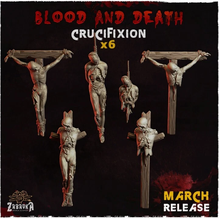 ZABAVKA WORKSHOP Basing decoration bits 32mm scale. Crucifixion execution 6 detailed pieces