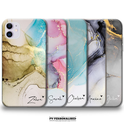Personalisierte Handyhülle für iPhone 14 11 12 13 15 Xr Name Silikon Cover Marmor