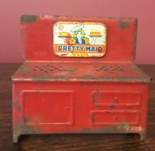 Vintage Pretty Maid Tin Toy Stove Red 5 x 4 1/2 x 2 1/2
