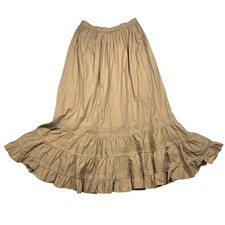 Vintage Y2K Lauren Ralph Lauren Maxi Skirt 4 Tan Button Tiered Ruffle Cotton