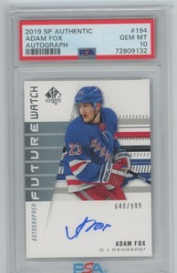 2019-20 UD SP Authentic Future Watch Auto Adam Fox 640/999 PSA 10