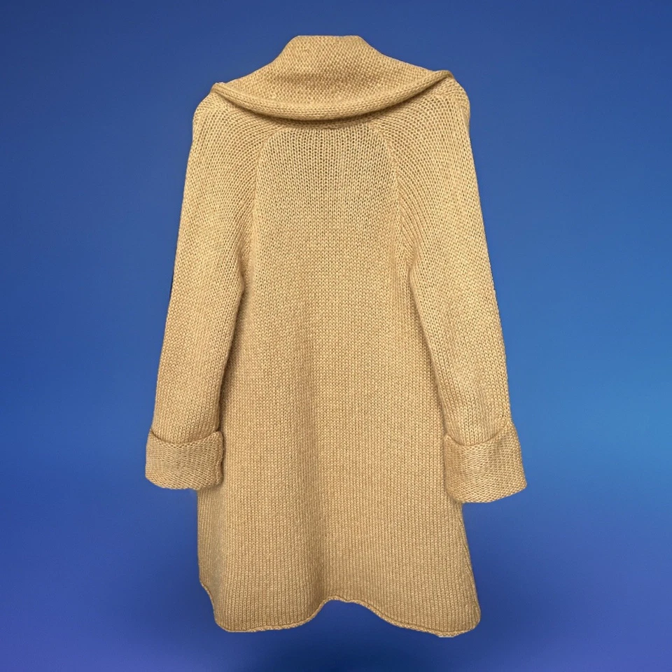 Cárdigan largo plumero tejido abierto dorado suéter top cálido pequeño para mujer Foto 2 de 4