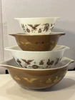 Vintage Pyrex Early American Cinderella Nesting Mixing Bowls # 441-444 Set of 4