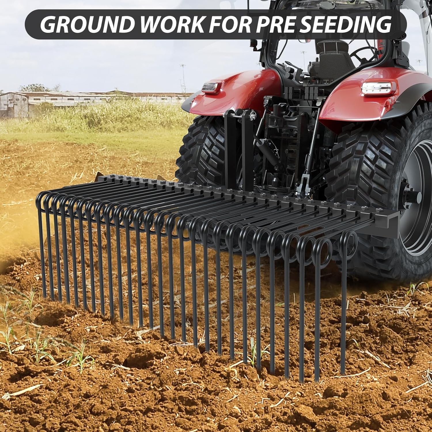 3 Point 60" Pine Straw Rake Landscape Rake for Cat0 & Cat1 Tractor Attachment