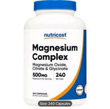 Magnesium Complex 500mg, 240 Capsules - Magnesium Oxide, Citrate, and Glycinate