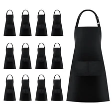 12 Pack Black Bib Aprons with 2 Pockets Cooking Chef Kitchen Apron for Women