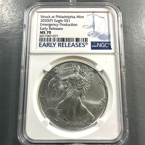 2020-(P) Silver Eagle NGC MS70, Early Releases, EMERGENCY PRODUCTION (87628)