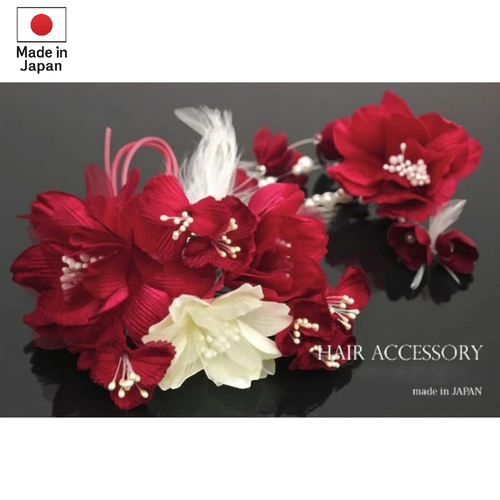Japanese Party Kanzashi Hair Ornament Red Sakura Hair Accessory w/Pearls P702 - Picture 1 of 5