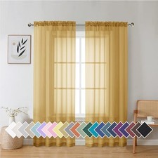 Sheer Curtains 72 Inch Length 2 Panels Set, Light 42"W x 72"L Pack of 2 Gold
