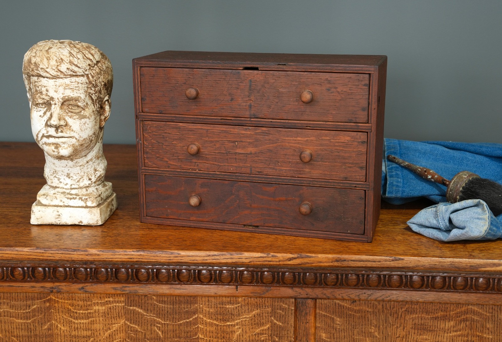 Antique Wood Apothecary Cabinet 3-Drawer Vintage Storage Tool Box