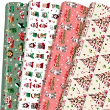12 Sheet Christmas Wrapping Paper Not Roll Vintage Funny Animal Gift Wrap Folded