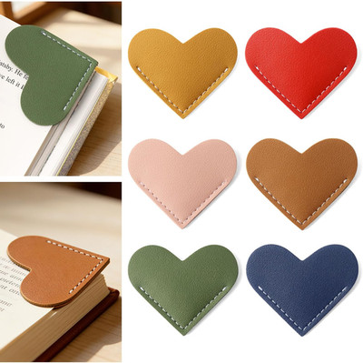 6 Pcs Cute Leather Heart Bookmarks, Book Marks for Reading Women Teachers Book L