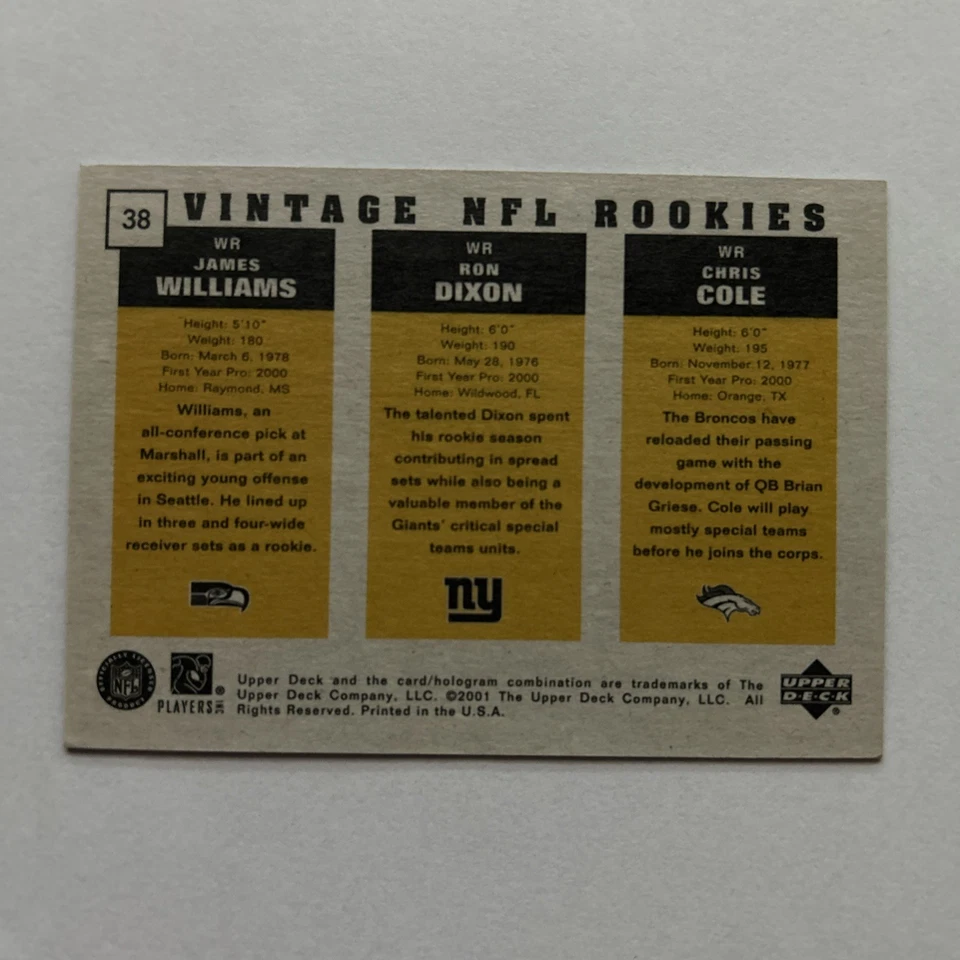 Chris Cole Ron Dixon James Williams 2000 Vintage Preview /1500 #38 Rookie RC - Image 2 of 2