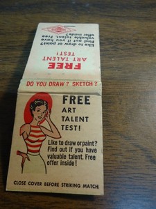 Vintage ORIGINAL DESIGN Matchbook "FREE ART TALENT TEST" Do you Draw/Sketch?