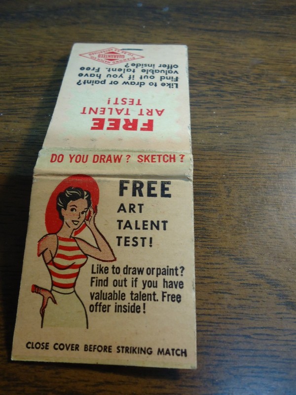 Vintage ORIGINAL DESIGN Matchbook "FREE ART TALENT TEST" Do you Draw/Sketch?