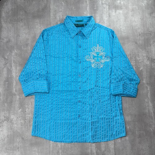 Y2K Teal Marini Grunge Gothic Cross Embellished Skater Button Up Shirt