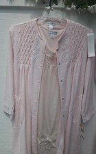 NEW Miss Elaine Pink Brushed-Back Terry Short Button-Up Robe And Nightgown Set