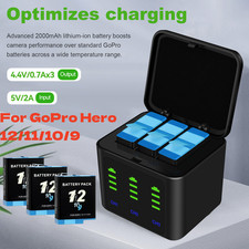 3 Battery or Battery Charger Dock for GoPro Hero 9 10 11 12 Action Cameras