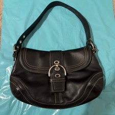Vintage Coach Soho F10910 Black Leather Flap Shoulder Bag Buckle Y2K