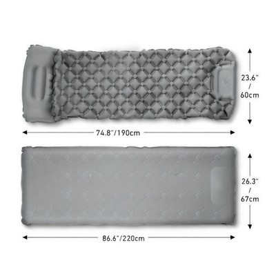 Camping Sleeping Pad Ultralight Inflatable Mat Built-in Foot Pump Pillow Gray