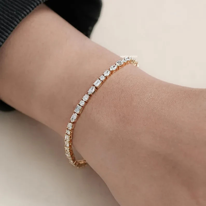 Multi-Shape Lab-Grown Diamond Tennis Bracelet in 14K Gold – Elegant CVD Diamond