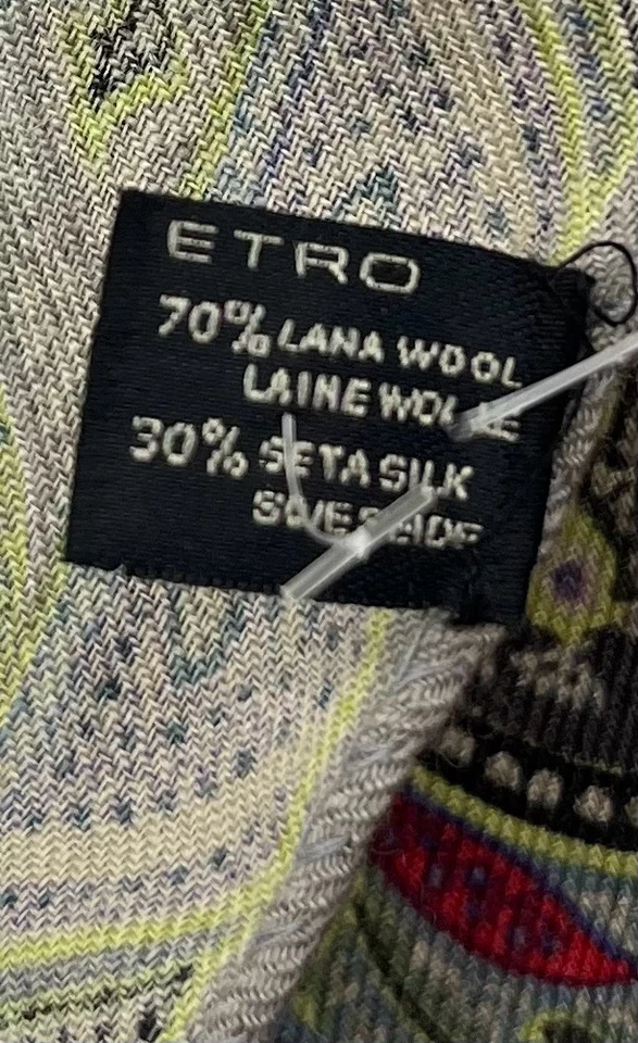 Bufanda rectangular Etro seda/lana estampado cachemir gris borde deshilachado O/S Foto 3 de 3
