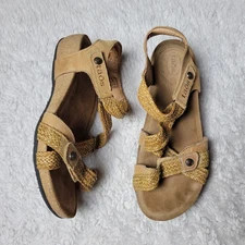 Taos Trulie Leather Woven Sandals Women's 7-7.5 38 Adjustable Hook & Loop Brown