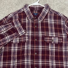 George Men's L Flannel Shirt Plaid Button Down Long Sleeve Maroon Casual NEW