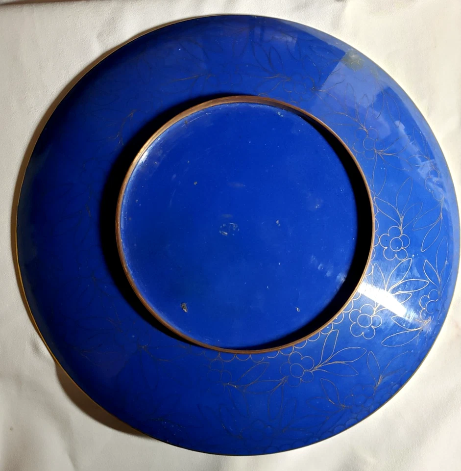 PLAT en EMAIL cloisonné CHINE décor PANIER de FLEUR diamètre 31,3 cm - Photo 4/4