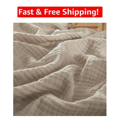 Cozy 50'' x 60'' Lightweight Throw Blanket - Breathable Cotton Muslin Taupe Color