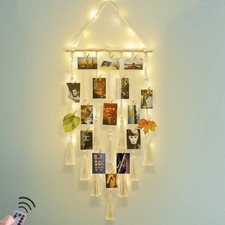 Homecor Hanging Photo Display Wall Decor, Macrame Boho Ivory