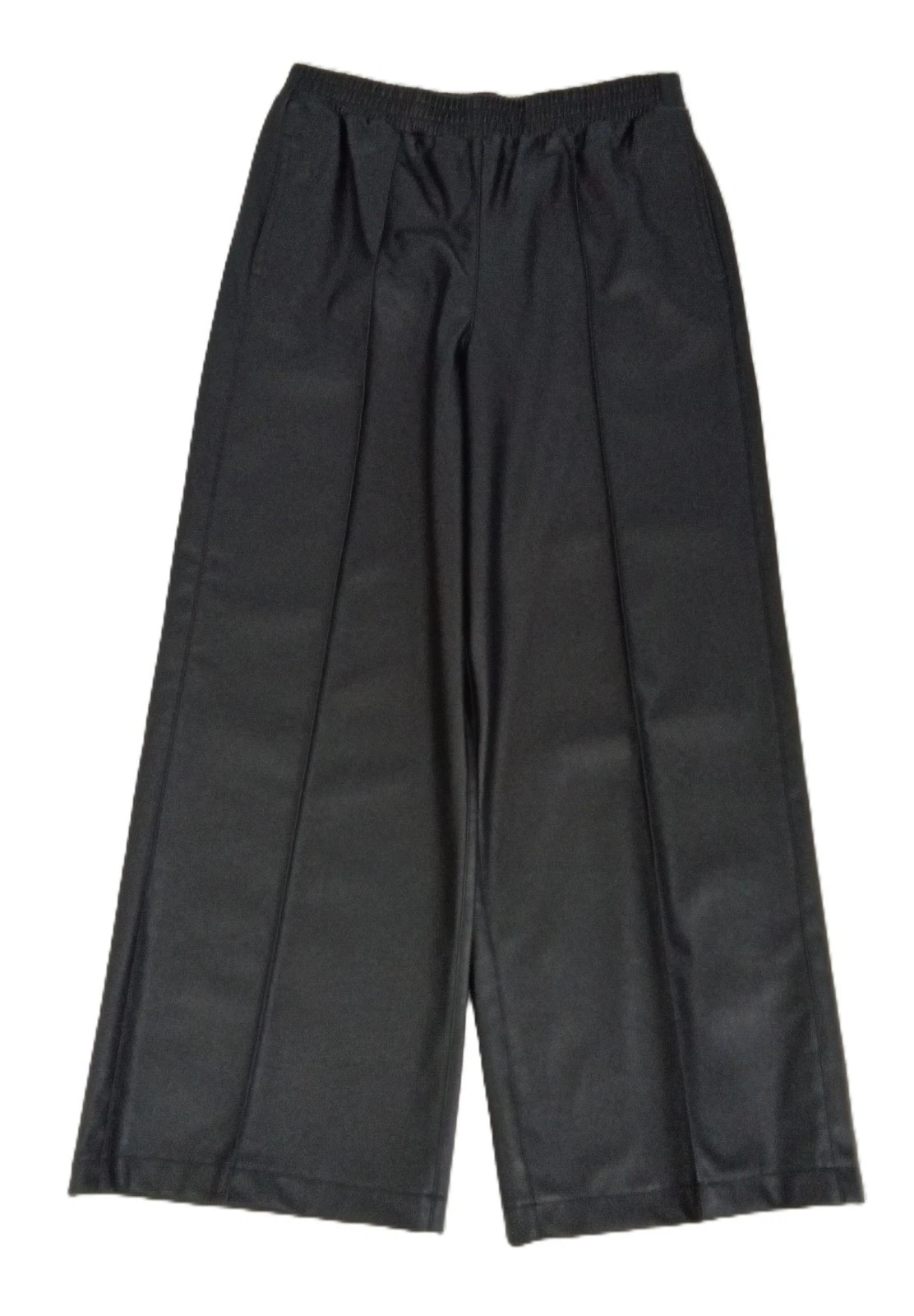 M&S Women's Faux Leather Trousers Black Wide Leg Elasticated Waist Stretchy New