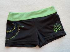 Aly Raisman GK Elite BAR SHORTS Leotard BLACK Gymnastics SEQUIN Bling LEO Sz AXS