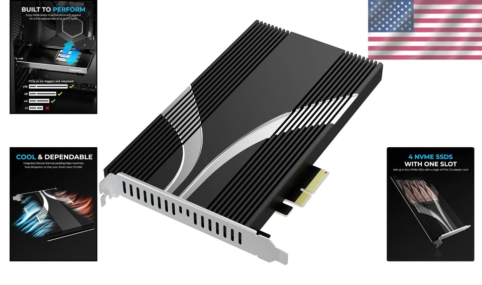 Efficient 4-Slot NVMe M.2 SSD PCIe 3.0 x4 Expansion Card - Image 2 of 4